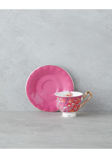 English Home Miranda Garden New Bone China 12 Parça 6 Kişilik Kahve Fincan Takımı 90 ml Pembe