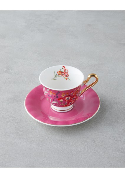 English Home Miranda Garden New Bone China 12 Parça 6 Kişilik Kahve Fincan Takımı 90 ml Pembe