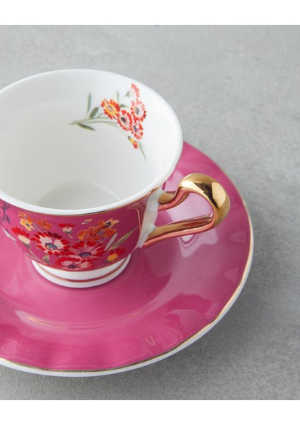 English Home Miranda Garden New Bone China 12 Parça 6 Kişilik Kahve Fincan Takımı 90 ml Pembe