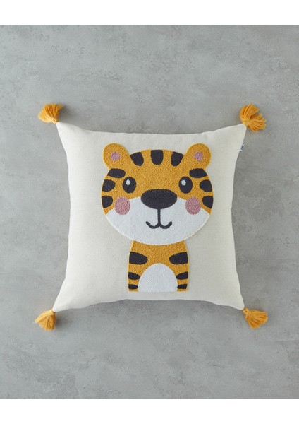Cute Tiger Bebe Dekoratif Kırlent 45 x 45 cm Ekru
