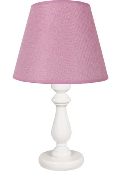 Modern Ahşap Ayaklı Kumaş Pembe Abajur