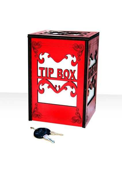 Ahşap Tip Bo x Bahşiş Kutusu Anahtarlı Kilitli Kırmızı