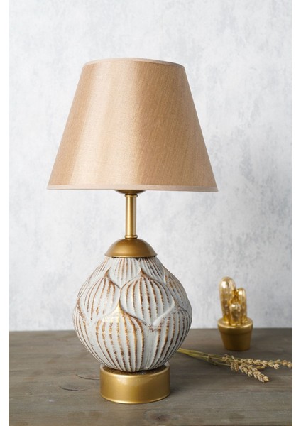 Galet Handmade Seramik Abajur Gri Gold