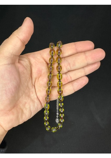 Toz Kehribar Tesbih Yeşil Renkli Beyzi Kesim 11MMX8MM T-576 fiyatları