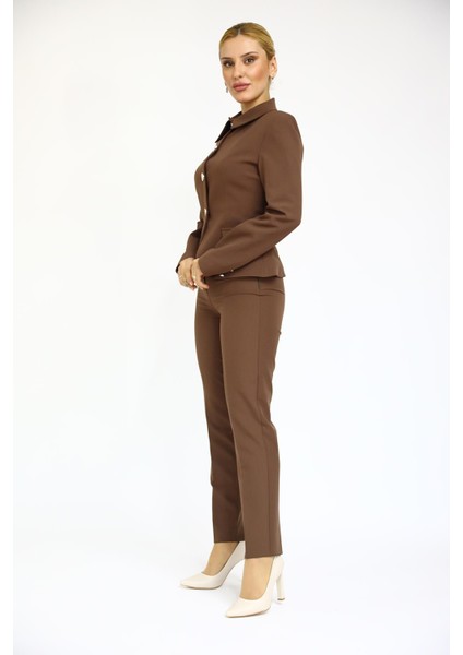 Peplum Ceket & Boru Paça Pantolon Takım-Kestane fiyatları
