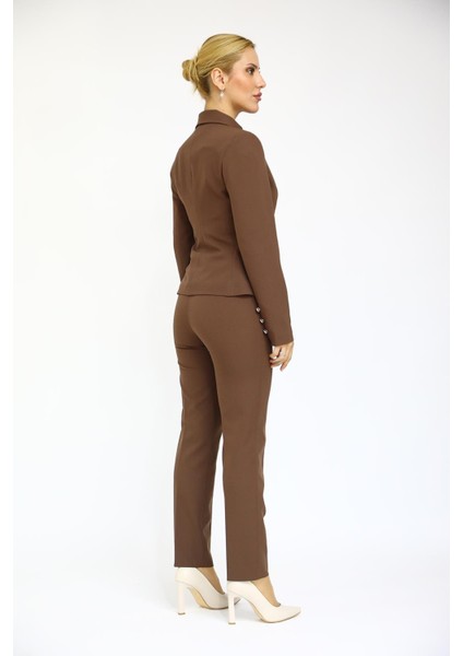 Peplum Ceket & Boru Paça Pantolon Takım-Kestane fırsatları
