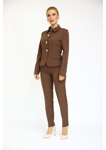 Peplum Ceket & Boru Paça Pantolon Takım-Kestane indirimleri