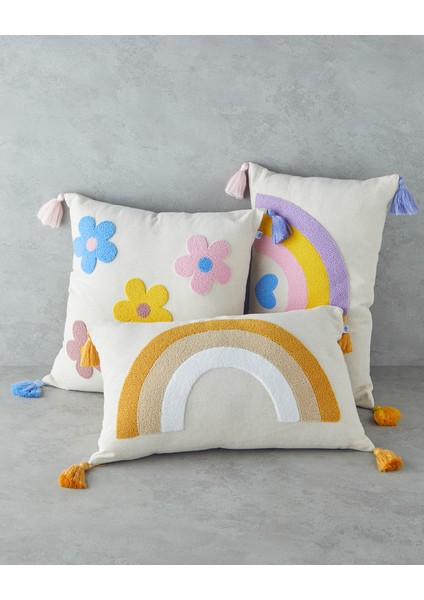 Cute Rainbow Bebe Dekoratif Kırlent 33 x 50 cm Ekru