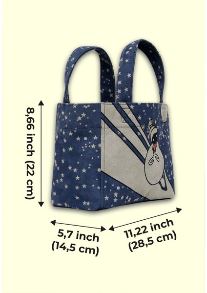 Kadın Vegan Mavi Medium Tote Bag - Warner Bros Marvin Tasarım