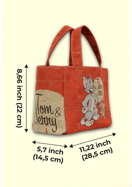 Kadın Vegan Turuncu Medium Tote Bag - Warner Bros Tom & Jerry Tasarım