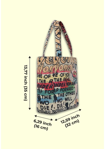 Kadın Vegan Çok Renkli Large Tote Bag - Warner Bros Wonder Woman Tasarım