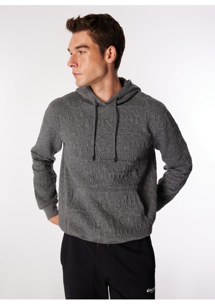 Gri Melanj Erkek Kapüşon Yaka Standart Fit Jakarlı Sweatshirt D4WM-SWT3100