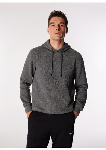 Gri Melanj Erkek Kapüşon Yaka Standart Fit Jakarlı Sweatshirt D4WM-SWT3100