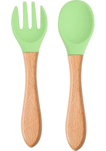 Gıda Sınıfı Kaşık ve Çatal Seti Ahşap Saplı Beslenme Eğitimi Yürümeye Başlayan Çocuk Bağımsız Yeme Aksesuarları (Yurt Dışından)