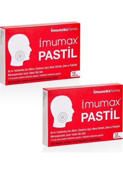 Imumax Pastil Ballı Kara Mürver Meyve Ekstraktı Çinko ve Probiyotik Mikroorganizmalar İçeren Takviye Edici Gıda 12 Pastil x 2 Adet