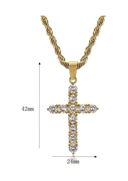 (Altın) Bling Zirkon Hip Hop Haç Kolye Paslanmaz Çelik Çapraz Kolye (Yurt Dışından) fiyatları