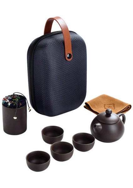 Kung Fu Çay Seti Mor Kum Çay Bardak Seramik Taşınabilir Seyahat Çaydanlık Seti Çay Caddy + Çaydanlık + Çay Bardağı Güzel Hediye | Çaydanlıklar (Yurt Dışından)