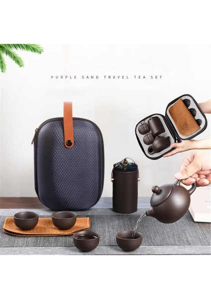 Kung Fu Çay Seti Mor Kum Çay Bardak Seramik Taşınabilir Seyahat Çaydanlık Seti Çay Caddy + Çaydanlık + Çay Bardağı Güzel Hediye | Çaydanlıklar (Yurt Dışından)