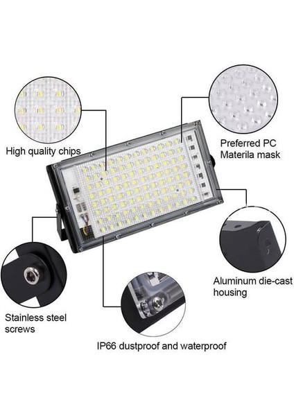 (Beyaz) 2x 240 V 50 W LED Sel Işık IP65 Bahçe Açık Güvenlik Peyzaj Smd Spotlight (Yurt Dışından) indirimleri