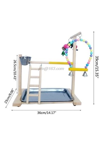 Ahşap Kuş Levrek Standı Papağan Platformu Bahçesi Egzersiz Gym Playstalan Merdiven Besleyici Bardaklar ile Interaktif Oyuncaklar | Kuş Tünıları (Yurt Dışından)