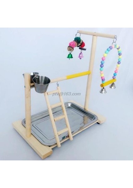 Ahşap Kuş Levrek Standı Papağan Platformu Bahçesi Egzersiz Gym Playstalan Merdiven Besleyici Bardaklar ile Interaktif Oyuncaklar | Kuş Tünıları (Yurt Dışından)