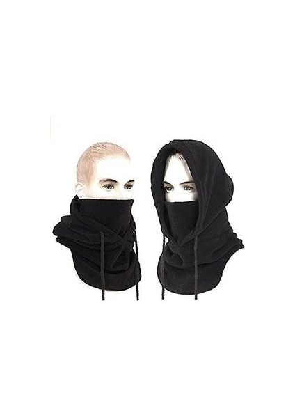 Açık Spor Rüzgar Geçirmez ve Soğuk Sürme Başlık Kalınlaşmış Polar Polar Polar Sıcak Maskeli Şapka (Siyah) (Yurt Dışından)