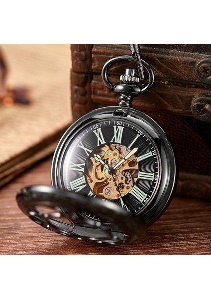 Antik Siyah Erkek Mekanik Cebi Kadın Zincir Steampunk Aydınlık Romen Arama Iskelet El Saati Hediyeler Için Relogio | Cep ve Amp;fob Saatler (Yurt Dışından) fırsatları