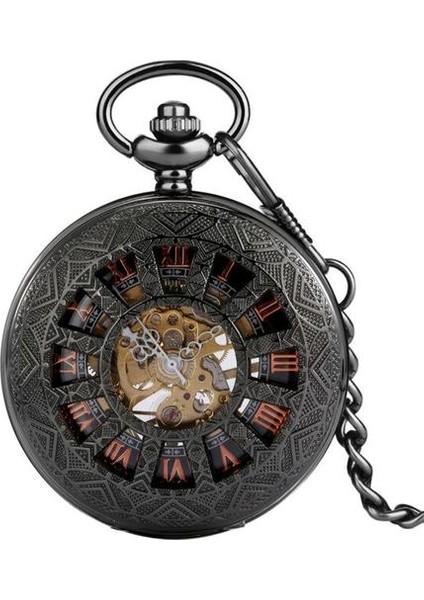 Retro Siyah Tekerlek Hollow Mekanik Cebi Romen Rakamları Ekran Antik Asılı Zincir Kolye Timepiece Hediyeler Erkek | Cep ve Amp;fob Saatler (Yurt Dışından)