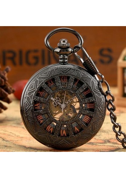 Retro Siyah Tekerlek Hollow Mekanik Cebi Romen Rakamları Ekran Antik Asılı Zincir Kolye Timepiece Hediyeler Erkek | Cep ve Amp;fob Saatler (Yurt Dışından) fiyatları