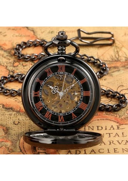 Retro Siyah Tekerlek Hollow Mekanik Cebi Romen Rakamları Ekran Antik Asılı Zincir Kolye Timepiece Hediyeler Erkek | Cep ve Amp;fob Saatler (Yurt Dışından) modelleri
