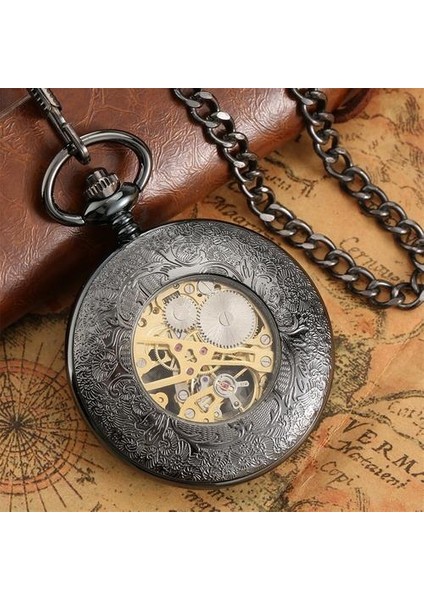 Retro Siyah Tekerlek Hollow Mekanik Cebi Romen Rakamları Ekran Antik Asılı Zincir Kolye Timepiece Hediyeler Erkek | Cep ve Amp;fob Saatler (Yurt Dışından) indirimleri
