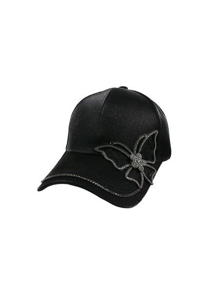 Siyah Rhinestone Kelebek Beyzbol Şapkası, Kadın Snapback Hip Hop Sun Hat (Siyah) (Yurt Dışından)