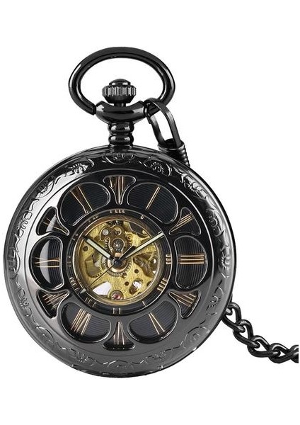 Punk Kabak Çiçek Hollow Mekanik Kendini Sarma Cebi Nefis Retro Romen Numaraları Otomatik Cep Zinciri Timepiece | Cep ve Amp;fob Saatler (Yurt Dışından)