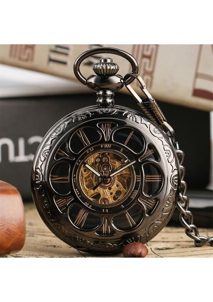 Punk Kabak Çiçek Hollow Mekanik Kendini Sarma Cebi Nefis Retro Romen Numaraları Otomatik Cep Zinciri Timepiece | Cep ve Amp;fob Saatler (Yurt Dışından)