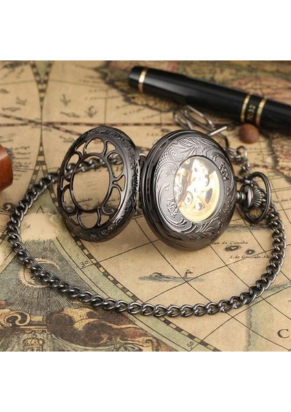 Punk Kabak Çiçek Hollow Mekanik Kendini Sarma Cebi Nefis Retro Romen Numaraları Otomatik Cep Zinciri Timepiece | Cep ve Amp;fob Saatler (Yurt Dışından)