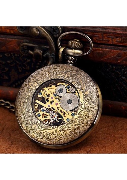 Antik Erkekler Için Benzersiz Tasarım Iskelet Hediye Mekanik Cebi Kadınlar Asılı Zincir Bronz Steampunk El Saati Droshipping | Cep ve Amp;fob Saatler (Yurt Dışından) fırsatları