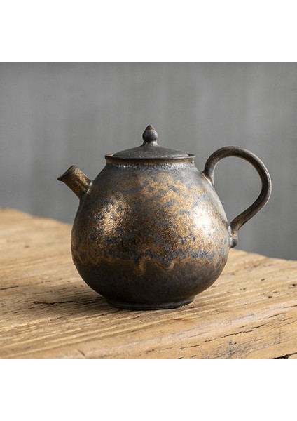 Saf El Yapımı Retro Altın Pas Sırlı Çaydanlık Tek Pot Kaba Çömlekçilik Kung Fu Çay Seti Seramik Ev Hediye Çay Makinesi | Çaydanlıklar (Yurt Dışından)