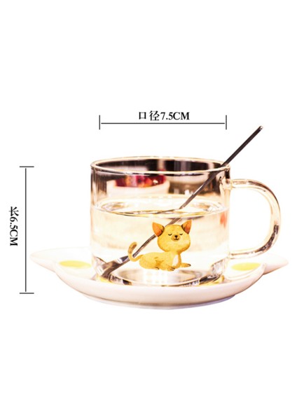 Kupası, Kahve Fincanı, Clear Cam, Kaşıkla Ofis Kız, Daire, Tepsi, Kedi Isıya Dayanıklı Sevimli Net Kırmızı Süt (Yurt Dışından)
