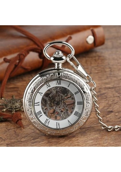 Gümüş Mekanik Cebi Manuel Mekanizması Kolye Fob Zincir Saat Şeffaf Cam Kapak Romen Rakamları Retro Timepiece | Cep ve Amp;fob Saatler (Yurt Dışından) fiyatları