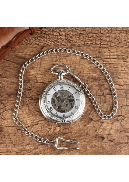 Gümüş Mekanik Cebi Manuel Mekanizması Kolye Fob Zincir Saat Şeffaf Cam Kapak Romen Rakamları Retro Timepiece | Cep ve Amp;fob Saatler (Yurt Dışından) modelleri