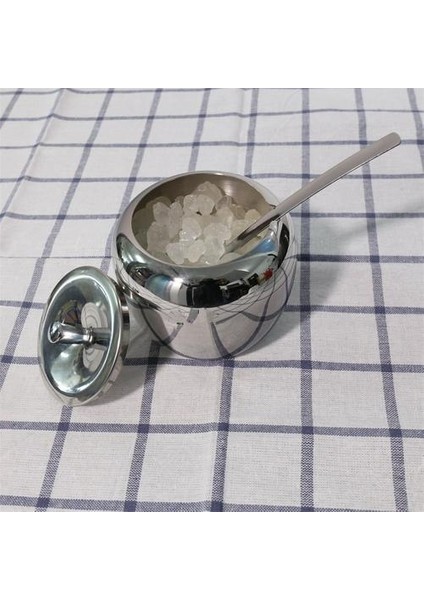 Paslanmaz Çelik Elma Şeker Kase Baharat Kavanoz Çeşni Pot Baharat Konteyner Kutusu Cuet Kapak ve Kaşık | Şeker Kase | Şeker Potsugar Kase Kapağı (Yurt Dışından)