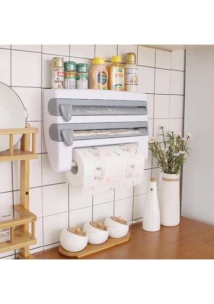 Duvara Montaj Kağıt Havlu Tutucu Sos Şişe Rafı 4 In 1 Cling Film Kesme Tutucu Mutifunction Mutfağı Mutfağı Organizatör | Depolama Tutucular ve Amp;raflar (Yurt Dışından)
