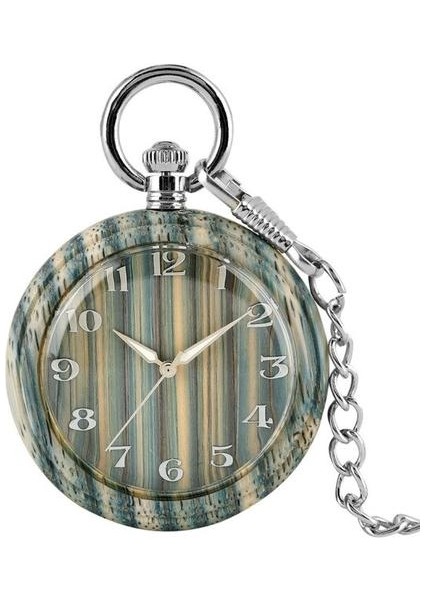 Arapça Numarlar Ekran Yeşil Çizgili Bambu Ahşap Kuvars Cebi Retro Bronz Cep Zinciri Kolye Ahşap Timepiece Hediye | Cep ve Amp;fob Saatler (Yurt Dışından)