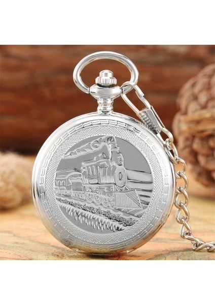Gümüş Steampunk Tren Desen Mekanik El Sarma Cebi Romen Rakamları Ekran Vintage Fob Zincir Manuel Cep Saati | Cep ve Amp;fob Saatler (Yurt Dışından) fiyatları