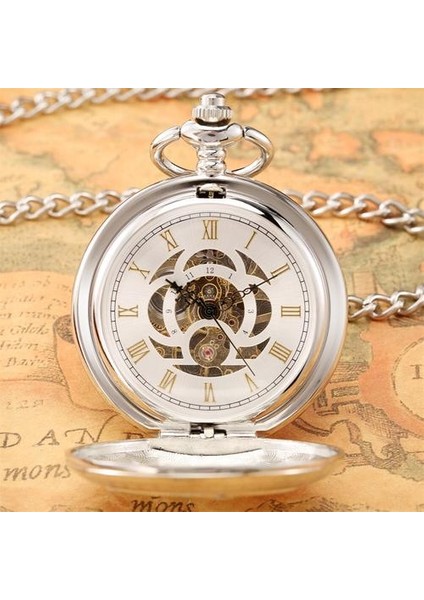 Gümüş Steampunk Tren Desen Mekanik El Sarma Cebi Romen Rakamları Ekran Vintage Fob Zincir Manuel Cep Saati | Cep ve Amp;fob Saatler (Yurt Dışından) fırsatları