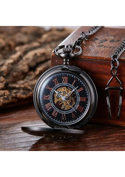 Vintage Siyah Mekanik Cebi Erkek Şanslı Phoenix ve Ejderha Iskeleti Cebi Antika Romen Rakamları | Cep ve Amp;fob Saatler (Yurt Dışından) modelleri