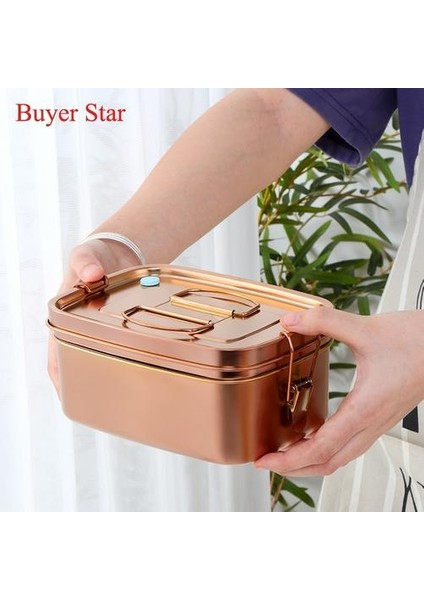 1.5l 304 Paslanmaz Çelik Öğle Yemeği Kutusu Çift Katmanlar Bento Gıda Konteyner Snack Depolama Termal Metal Kutusu Stok Stor Yemek | Öğle Yemeği Kutuları (Gül Altın) (Yurt Dışından)