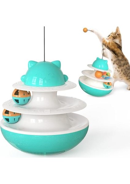 Kedi Oyuncaklar Interaktif Kedi Tumbler Topu Pet Çift Haddeleme Topları ve Amp ile Sızdıran Oyuncak ;kedi Yavru Köpek Yavrusu Için Alay Değnek | Kedi Oyuncakları (Sarı) (Yurt Dışından)