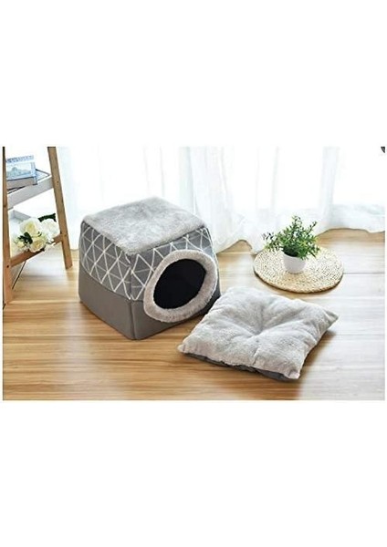 Kedi Mağarası Evi Yatak Pet Nest Uyku Tulumu 2 1 Katlanabilir Cuddly (L) (Yurt Dışından)