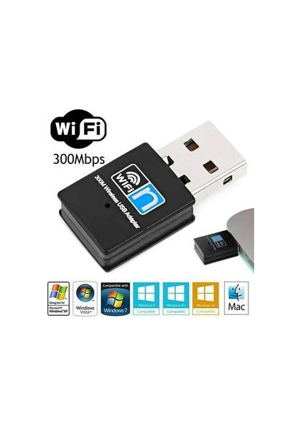 Taşınabilir 300 Mbps USB Wifi Adaptörü Dongle Dizüstü Bilgisayar Için Kablosuz Ağ Alıcısı (Yurt Dışından)